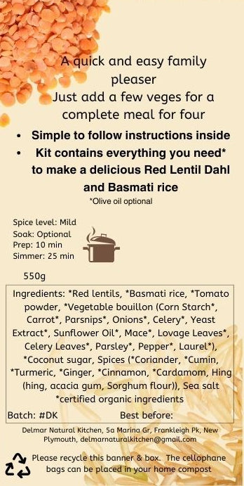 Organic meal kit- Red lentil dahl with cardamom 550g