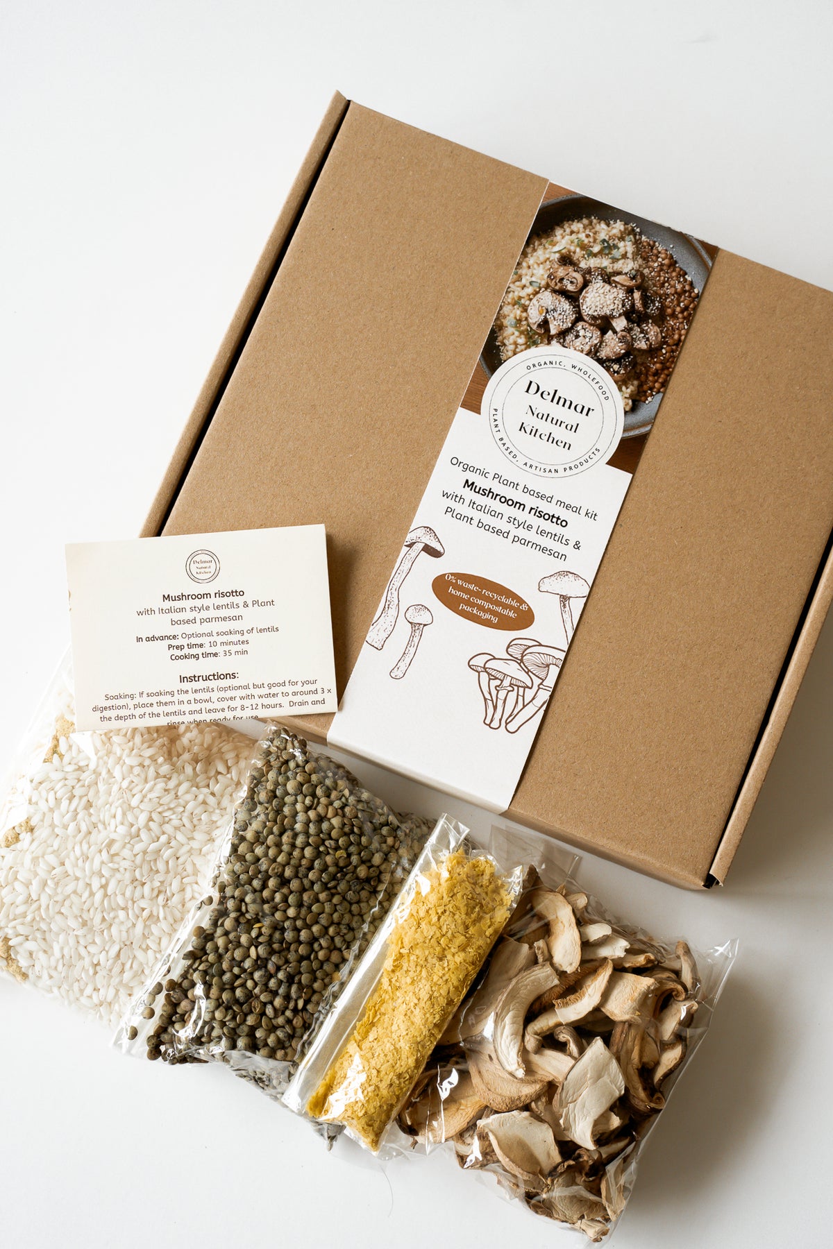 Organic meal kit- Mushroom risotto with Italian style lentils and plant based parmesan 550g